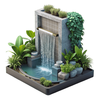serene vintage Vertical Garden with Water Feature Isolated Cascading Water genuine png