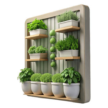 serene classic Vertical Herb Garden Kitchen Wall Transparent Background high resolution png
