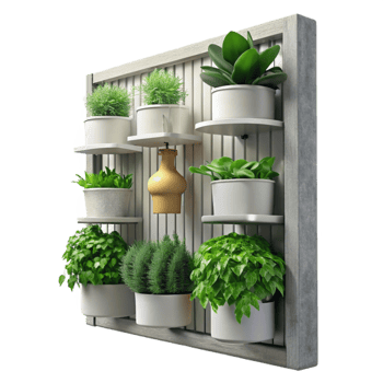 vibrant traditional Vertical Herb Garden Kitchen Wall Transparent Background high resolution png