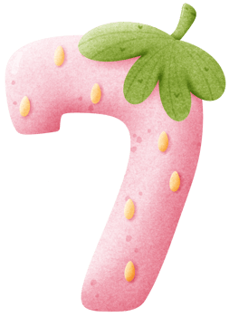 Cute strawberry cartoon font number 7, watercolor strawberry cartoon number seven for kids, worksheet, template png