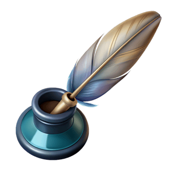 beautiful modern Vintage Feather Pen with Inkwell Transparent Background high quality png