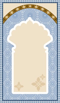 Islamic prayer rug with geometric pattern in the background vector