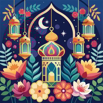 Nighttime floral lantern display with intricate details vector