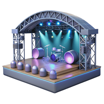 vibrant rustic Virtual Concert Stage with Lights and Sound Transparent Background png