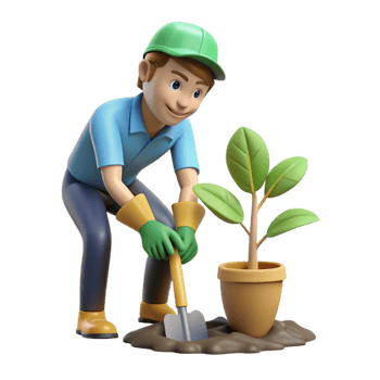 serene artistic Volunteer Planting Tree Sapling Cutout Transparent Background high quality png