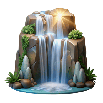 serene vintage Waterfall Cascading Water Bright Sunlight Transparent Background exclusive png