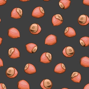 Nuts seamless pattern design. Hazelnut background. Organic food concept. Nuts pattern for fabric, packaging, coffee and bakery shops. Hand Drawn illustration vector