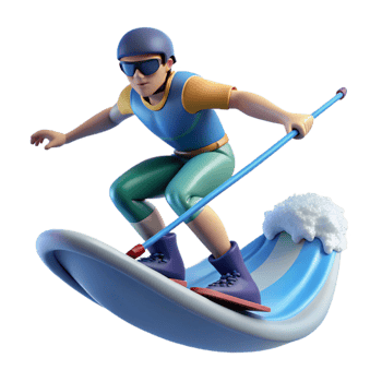 serene minimalist Water Skier Jumping Wake Side View Cutout Element high resolution png