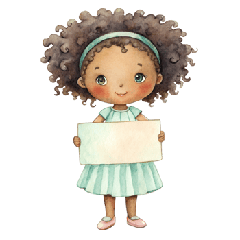 A watercolor illustration of a little girl holding a blank sign png