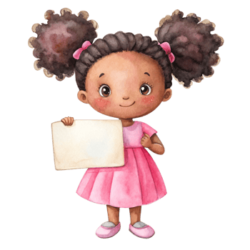 Watercolor illustration of a little girl holding a blank sign png