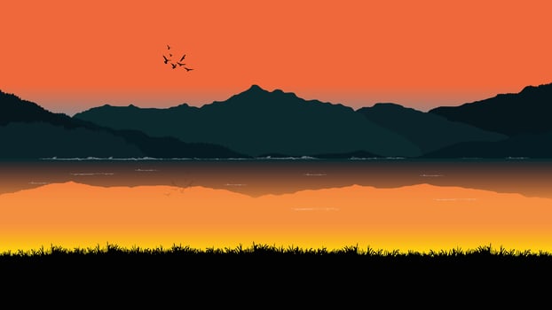 graphics drawing of a serene landscape view outdoor after of sunset with grass on the ground for wallpaper background vector