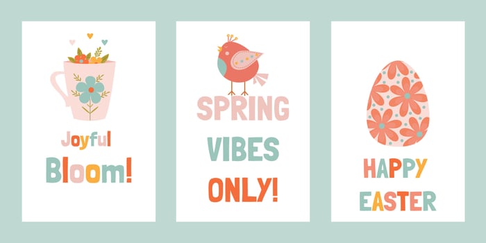 A set of cute spring cards for the beginning of spring and Easter vector