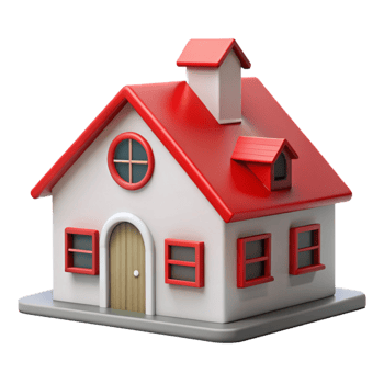 dramatic minimalist White Farmhouse with Red Roof Transparent Background png