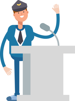 Postman Character Speaking on Podium png
