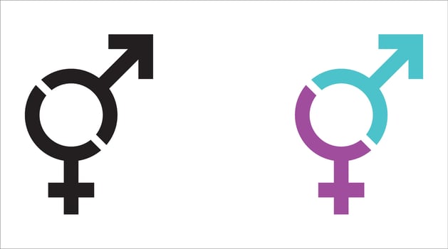 Male and female gender symbols set. Gender symbol with blue pink and black colours. Men, women, girl, boy - stock vector
