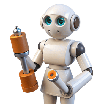 impressive vintage White Industrial Robot Holding Cylinder Isolated png