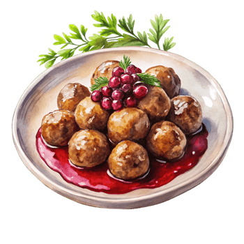 A plate of meatballs with cranberries and parsley png
