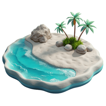 vibrant modern White Sand Beach with Turquoise Water Isolated exclusive png
