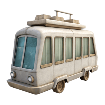 serene rustic White Tram Side View Transparent Cutout premium png
