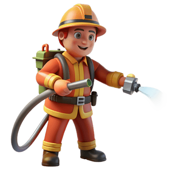 beautiful minimalist Wildfire Fighter Hose Spraying Water Transparent Background genuine png