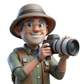 dramatic creative Wildlife Photographer with Telephoto Lens Cutout high resolution png