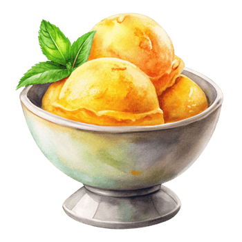 Watercolor ice cream in a bowl with mint leaves png