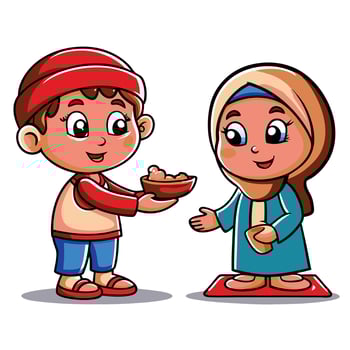 Sharing a meal. Kids offering food vector