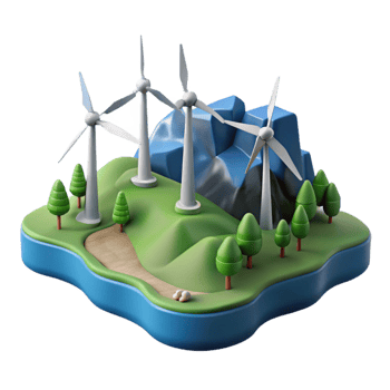 dramatic abstract Wind Farm Landscape Panoramic View Cutout Element png