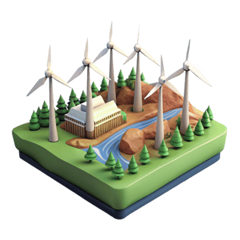 dramatic rustic Wind Farm Landscape Panoramic View Cutout Element exclusive png