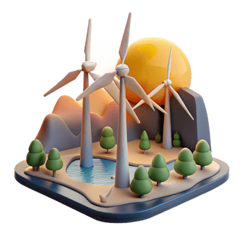 extraordinary minimalist Wind Farm Landscape Sunset View Cutout Element professional png