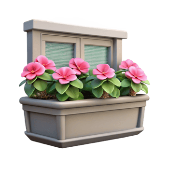 serene rustic Window Box with Impatiens Isolated Pink Flowers exclusive png