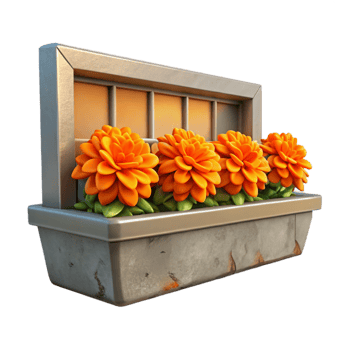 impressive vintage Window Box with Marigolds Isolated Orange Flowers premium png