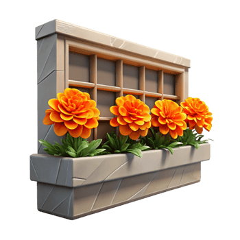 extraordinary classic Window Box with Marigolds Isolated Orange Flowers authentic png