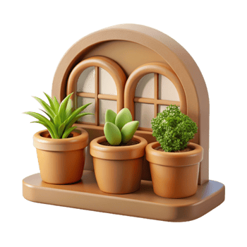 stunning rustic Windowsill Herb Garden Cutout Clay Pots genuine png