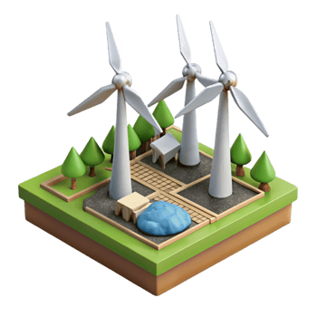 dramatic modern Wind Turbine Farm Landscape View Cutout professional png