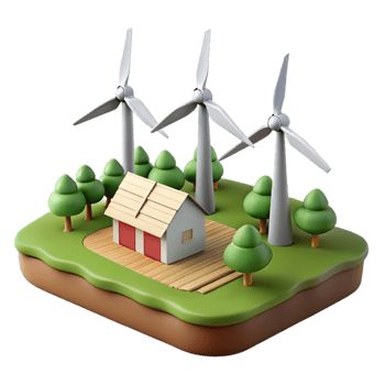 serene minimalist Wind Turbines on Farm Landscape Silhouette Cutout Element high resolution png