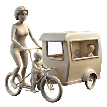 elegant abstract Woman Cyclist with Child in Trailer Silhouette Cutout high resolution png