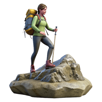 vibrant creative Woman Hiking on Mountain Ridge Cutout authentic png