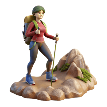 elegant rustic Woman Hiking on Mountain Ridge Cutout professional png