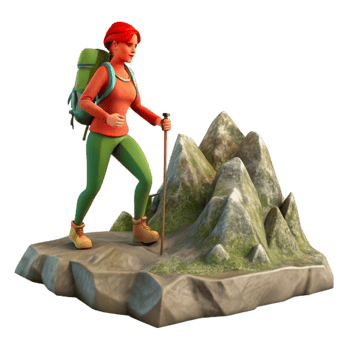 elegant rustic Woman Hiking on Mountain Ridge Cutout high resolution png