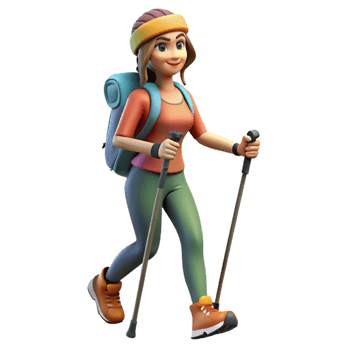 elegant minimalist Woman Hiking with Trekking Poles Transparent Background professional png
