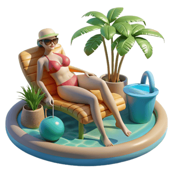 serene vintage Woman in Bikini Lounging by Pool Cutout exclusive png