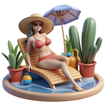 vibrant creative Woman in Bikini Lounging by Pool Cutout professional png