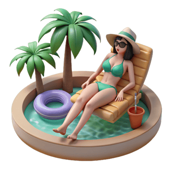 vibrant contemporary Woman in Bikini Lounging by Pool Cutout png