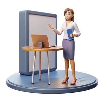 serene rustic Woman Presenting in Virtual Conference Room Isolated png