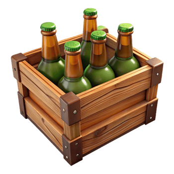 serene artistic Wooden Beer Crate with Bottles Cutout professional png