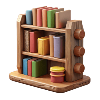 wonderful minimalist Wooden Bookshelf Cutout with Books detailed png