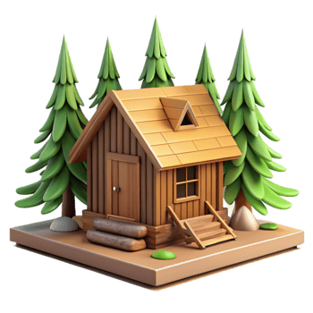 serene traditional Wooden Cabin Forest Scene Cutout Isolated high resolution png