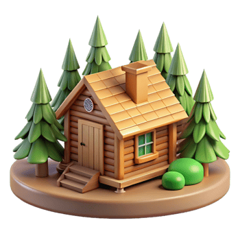 vibrant modern Wooden Cabin Forest Scene Cutout Isolated high quality png