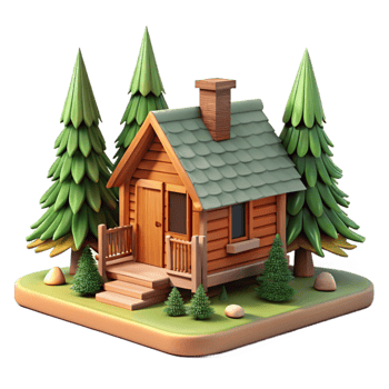 vibrant abstract Wooden Cabin Forest Scene Cutout Isolated genuine png